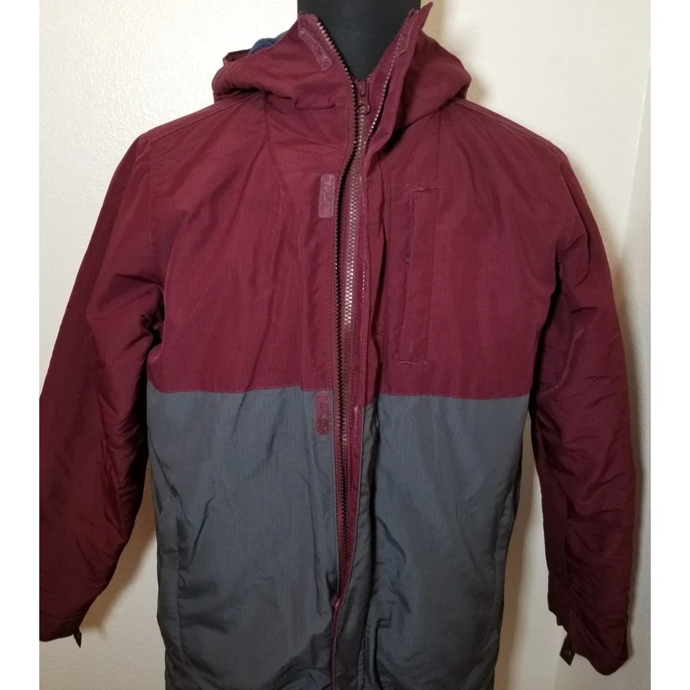 The Children's Place Boys Burgundy Gray Jacket XXL Warm Double Zipper Winter